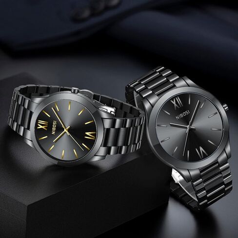 NIBOSI Men Watches Analog Quartz Stainless Steel Black Watches for Men Waterproof Business Classic Watch Fashion Minimalist Ultra Thin Wrist Watch for Work and Casual Wear in Saudi Arabia