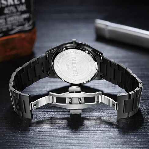NIBOSI Men Watches Analog Quartz Stainless Steel Black Watches for Men Waterproof Business Classic Watch Fashion Minimalist Ultra Thin Wrist Watch for Work and Casual Wear in Saudi Arabia