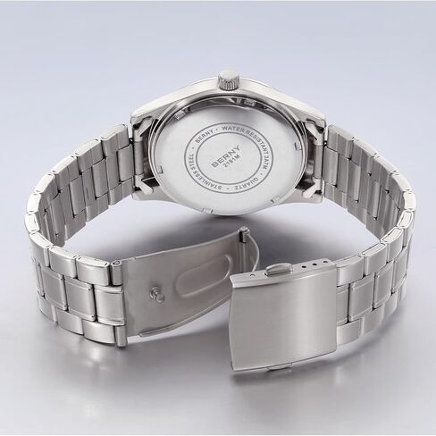 BERNY Silver Watch for Men Moon Phase Watches Multi-Function Quartz Wristwatch Easy Read Arabic Numerals Dial Analog Watches Stainless Steel Case Sub-dail with Date Day Calendar in Saudi Arabia