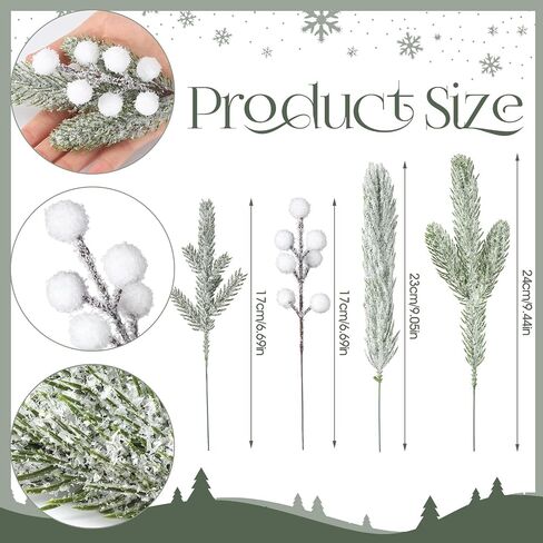 Giegxin 65 Pieces Christmas Snowy Floral Picks Artificial White Berry Pine Branches with Pine Cones Christmas Tree Pick Snow Frosted Greenery Stem for Xmas Tree DIY Garland Craft Winter Garland Wreath in Saudi Arabia