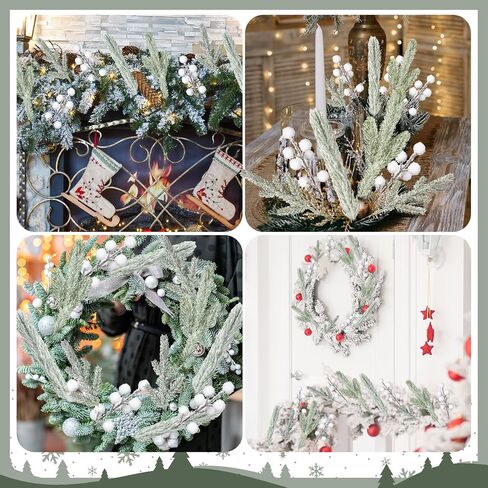 Giegxin 65 Pieces Christmas Snowy Floral Picks Artificial White Berry Pine Branches with Pine Cones Christmas Tree Pick Snow Frosted Greenery Stem for Xmas Tree DIY Garland Craft Winter Garland Wreath in Saudi Arabia