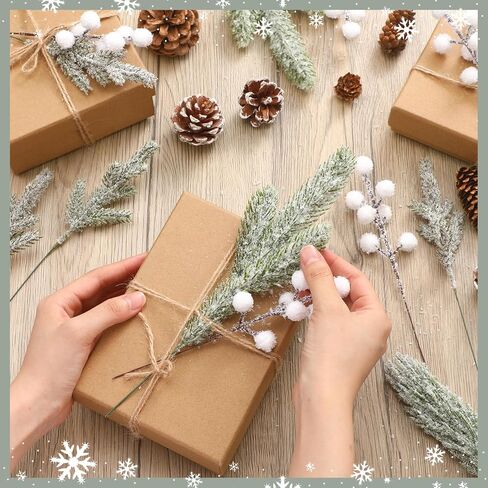 Giegxin 65 Pieces Christmas Snowy Floral Picks Artificial White Berry Pine Branches with Pine Cones Christmas Tree Pick Snow Frosted Greenery Stem for Xmas Tree DIY Garland Craft Winter Garland Wreath in Saudi Arabia