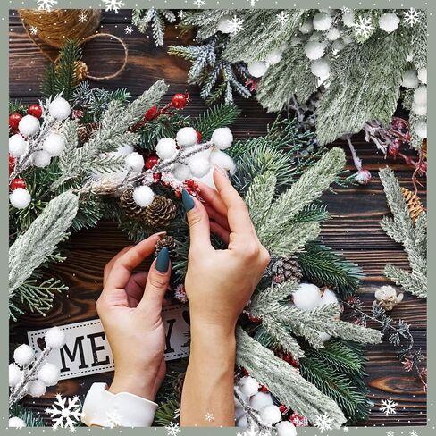 Giegxin 65 Pieces Christmas Snowy Floral Picks Artificial White Berry Pine Branches with Pine Cones Christmas Tree Pick Snow Frosted Greenery Stem for Xmas Tree DIY Garland Craft Winter Garland Wreath in Saudi Arabia