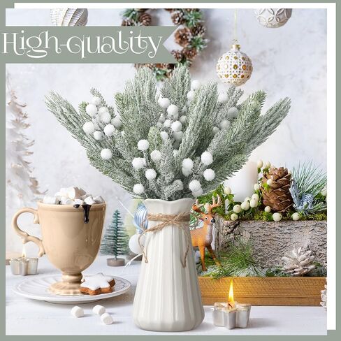 Giegxin 65 Pieces Christmas Snowy Floral Picks Artificial White Berry Pine Branches with Pine Cones Christmas Tree Pick Snow Frosted Greenery Stem for Xmas Tree DIY Garland Craft Winter Garland Wreath in Saudi Arabia