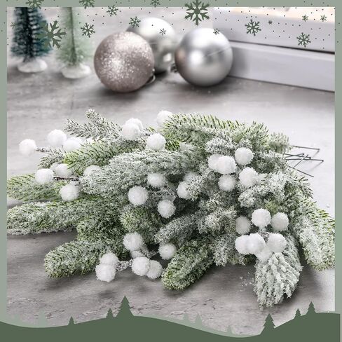 Giegxin 65 Pieces Christmas Snowy Floral Picks Artificial White Berry Pine Branches with Pine Cones Christmas Tree Pick Snow Frosted Greenery Stem for Xmas Tree DIY Garland Craft Winter Garland Wreath in Saudi Arabia