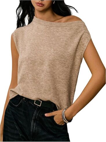 GORGLITTER Women's Off The Shoulder Sweater Asymmetrical Neck Short Sleeve Trendy Going Out Tops in Saudi Arabia