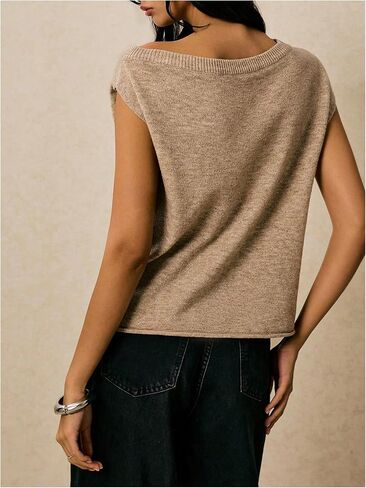 GORGLITTER Women's Off The Shoulder Sweater Asymmetrical Neck Short Sleeve Trendy Going Out Tops in Saudi Arabia