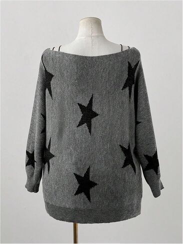 MakeMeChic Women's Plus Size Sweater Star Print Off The Shoulder Top Long Sleeve Knitted Pullover Tops in Saudi Arabia