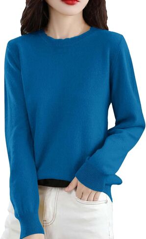 Women Wool Blend Sweater 2025 Fall Long Sleeve Crew Neck Cashmere Sweaters Casual Loose Soft Knit Pullover Tops in Saudi Arabia