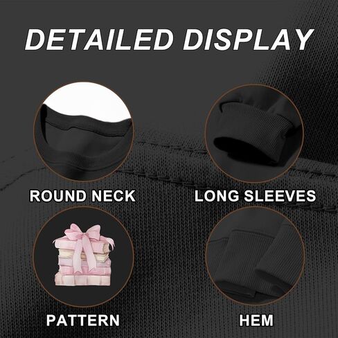 Book Sweatshirts for Women Bow Bookish Sweatshirt Cute Graphic Crewneck Pullover Teacher Reading Long Sleeve Shirts in Saudi Arabia