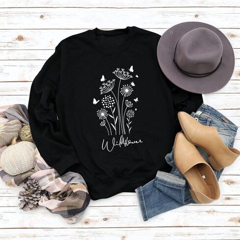 JBF Cloth Flower Sweatshirt Womens 80s Vintage Minimalistic Floral Printed Long Sleeves Sweatshirt Pullovers Tops in Kuwait