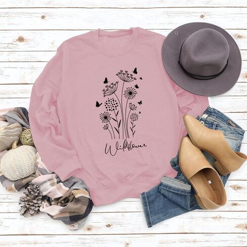 JBF Cloth Flower Sweatshirt Womens 80s Vintage Minimalistic Floral Printed Long Sleeves Sweatshirt Pullovers Tops in Kuwait