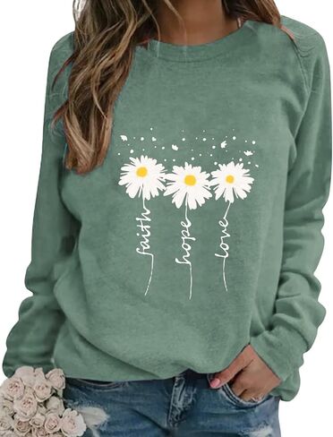 JBF Cloth Flower Sweatshirt Womens 80s Vintage Minimalistic Floral Printed Long Sleeves Sweatshirt Pullovers Tops in Kuwait