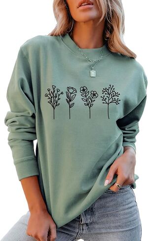 JBF Cloth Flower Sweatshirt Womens 80s Vintage Minimalistic Floral Printed Long Sleeves Sweatshirt Pullovers Tops in Kuwait