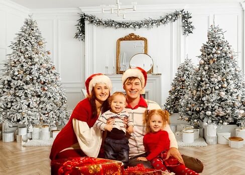 AIIKES 10x10FT Christmas Photography Backdrop Christmas Fireplace Backdrop Indoor White Theme Christmas Tree Gift Holiday Decoration Backdrop Family Gathering Party Backdrop Studio Props 12-625 in Saudi Arabia