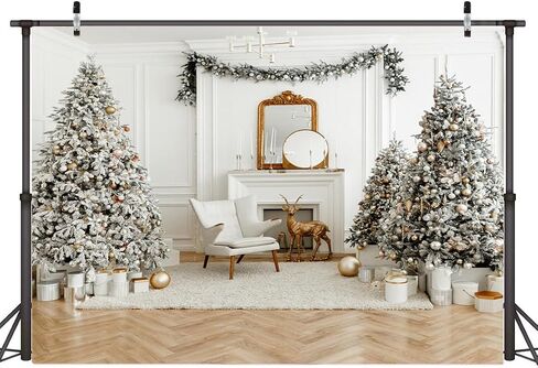 AIIKES 10x10FT Christmas Photography Backdrop Christmas Fireplace Backdrop Indoor White Theme Christmas Tree Gift Holiday Decoration Backdrop Family Gathering Party Backdrop Studio Props 12-625 in Saudi Arabia