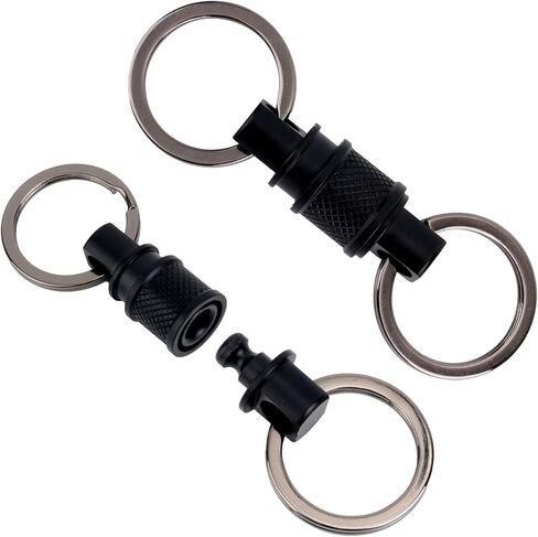 قطعتان من سلاسل المفاتيح سريعة الفك، مشبك سلسلة مفاتيح دوارة شديدة التحمل وقابلة للفصل من سبائك الألومنيوم والفولاذ المقاوم للصدأ وحامل حلقة مفاتيح دوارة للرجال والنساء (أسود) in Kuwait