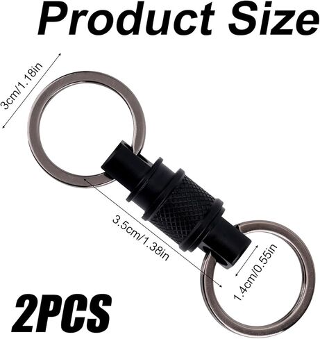 قطعتان من سلاسل المفاتيح سريعة الفك، مشبك سلسلة مفاتيح دوارة شديدة التحمل وقابلة للفصل من سبائك الألومنيوم والفولاذ المقاوم للصدأ وحامل حلقة مفاتيح دوارة للرجال والنساء (أسود) in Kuwait