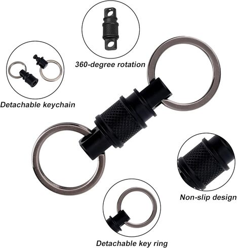 قطعتان من سلاسل المفاتيح سريعة الفك، مشبك سلسلة مفاتيح دوارة شديدة التحمل وقابلة للفصل من سبائك الألومنيوم والفولاذ المقاوم للصدأ وحامل حلقة مفاتيح دوارة للرجال والنساء (أسود) in Kuwait