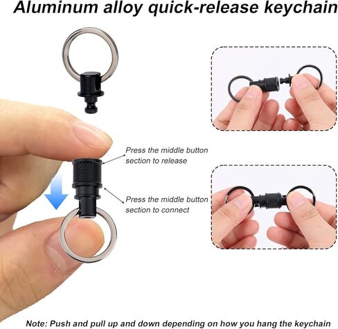 قطعتان من سلاسل المفاتيح سريعة الفك، مشبك سلسلة مفاتيح دوارة شديدة التحمل وقابلة للفصل من سبائك الألومنيوم والفولاذ المقاوم للصدأ وحامل حلقة مفاتيح دوارة للرجال والنساء (أسود) in Kuwait