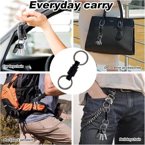 قطعتان من سلاسل المفاتيح سريعة الفك، مشبك سلسلة مفاتيح دوارة شديدة التحمل وقابلة للفصل من سبائك الألومنيوم والفولاذ المقاوم للصدأ وحامل حلقة مفاتيح دوارة للرجال والنساء (أسود) in Kuwait