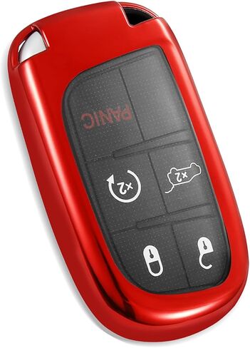 لغطاء Jeep Key Fob، حافظة مفاتيح TPU ناعمة وأنيقة لسيارة Grand Cherokee Renegade Chrysler Durango Challenger Journey Dart Keyless Entry Smart Car (أحمر، B) in Kuwait