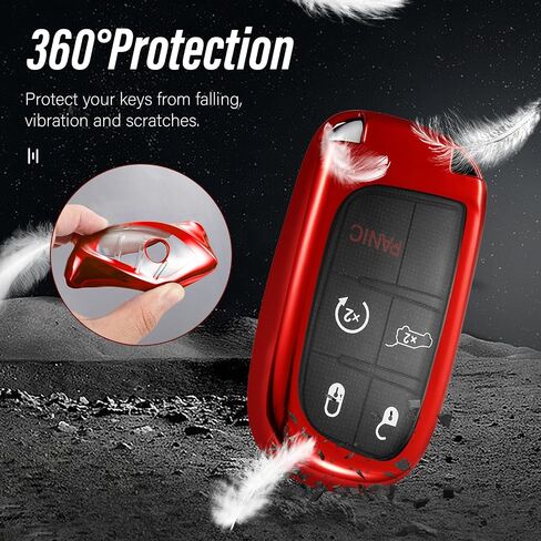 لغطاء Jeep Key Fob، حافظة مفاتيح TPU ناعمة وأنيقة لسيارة Grand Cherokee Renegade Chrysler Durango Challenger Journey Dart Keyless Entry Smart Car (أحمر، B) in Kuwait