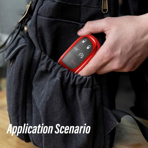 لغطاء Jeep Key Fob، حافظة مفاتيح TPU ناعمة وأنيقة لسيارة Grand Cherokee Renegade Chrysler Durango Challenger Journey Dart Keyless Entry Smart Car (أحمر، B) in Kuwait