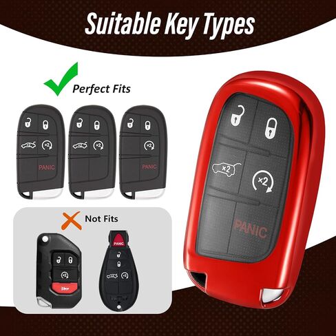 لغطاء Jeep Key Fob، حافظة مفاتيح TPU ناعمة وأنيقة لسيارة Grand Cherokee Renegade Chrysler Durango Challenger Journey Dart Keyless Entry Smart Car (أحمر، B) in Kuwait