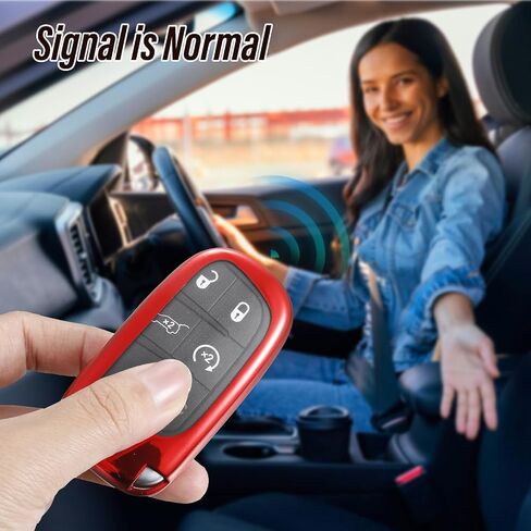 لغطاء Jeep Key Fob، حافظة مفاتيح TPU ناعمة وأنيقة لسيارة Grand Cherokee Renegade Chrysler Durango Challenger Journey Dart Keyless Entry Smart Car (أحمر، B) in Kuwait