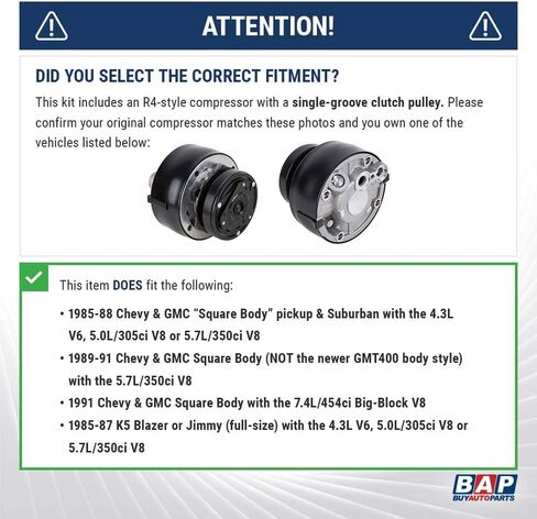 AC Compressor & A/C Kit For Chevy GMC Pickup Suburban K5 Blazer Jimmy - Later Model Square Body w/Gas Engine - BuyAutoParts 60-81936RK New in Saudi Arabia