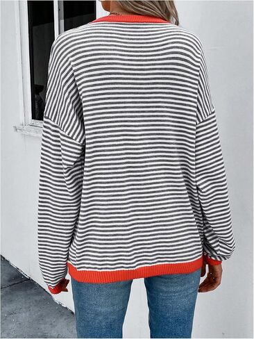 Milumia Women's Striped Long Sleeve Sweater Drop Shoulder Loose Pullover Tops Knitwear in Saudi Arabia