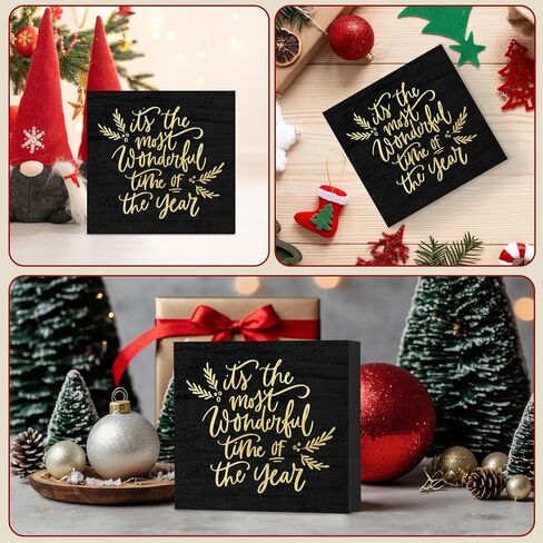Its The Most Wonderful Time of The Year Wooden Box Sign, Christmas Desk Decor, Black Christmas Decorations, Black and Gold Christmas Wood Box Sign for Office Home Bedroom Wall Shelf Decor in Saudi Arabia