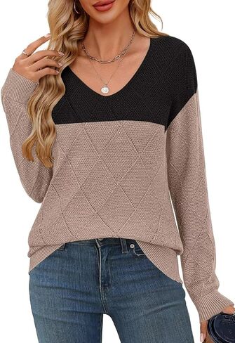 FEKOAFE Womens Sweaters Long Sleeve Casual V Neck Lightweight Pullover Sweaters for Women Trendy in Kuwait