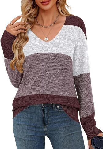 FEKOAFE Womens Sweaters Long Sleeve Casual V Neck Lightweight Pullover Sweaters for Women Trendy in Kuwait