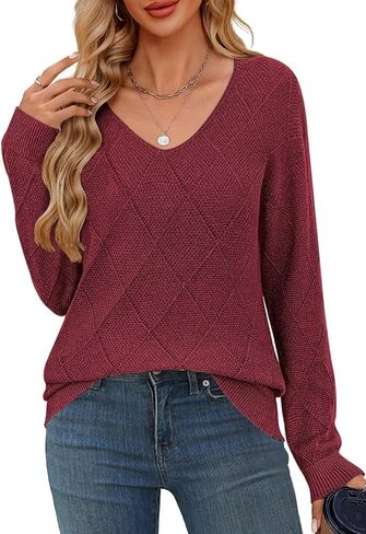 FEKOAFE Womens Sweaters Long Sleeve Casual V Neck Lightweight Pullover Sweaters for Women Trendy in Kuwait