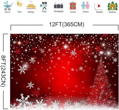 10X8ft Soft Fabric Winter Red and Christmas Tree Backdrop for Photography Snowflake Bokeh Photo Background Banner Studio Props Christmas Party Decorations Supplies in Saudi Arabia