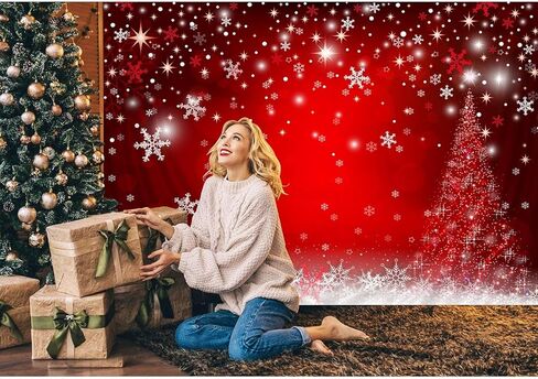 10X8ft Soft Fabric Winter Red and Christmas Tree Backdrop for Photography Snowflake Bokeh Photo Background Banner Studio Props Christmas Party Decorations Supplies in Saudi Arabia