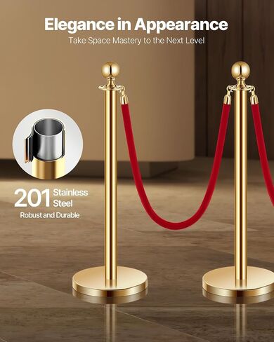 VEVOR Stanchion Post مع الحبال المخملية، 6 عبوات من دعامة التحكم في الحشود مع 3 قطع من الحبال المخملية الحمراء بطول 5 أقدام، مقسم خط حاجز طابور الفولاذ المقاوم للصدأ مع قمة الكرة للأحداث والمتاحف والحفلات in Saudi Arabia
