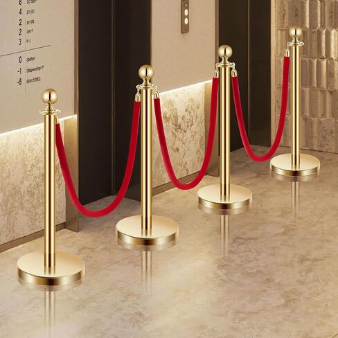 VEVOR Stanchion Post مع الحبال المخملية، 6 عبوات من دعامة التحكم في الحشود مع 3 قطع من الحبال المخملية الحمراء بطول 5 أقدام، مقسم خط حاجز طابور الفولاذ المقاوم للصدأ مع قمة الكرة للأحداث والمتاحف والحفلات in Saudi Arabia