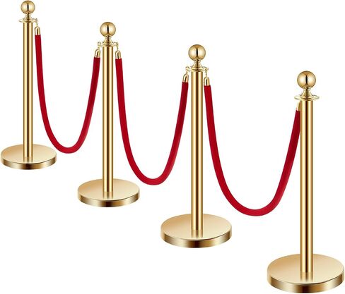 VEVOR Stanchion Post مع الحبال المخملية، 6 عبوات من دعامة التحكم في الحشود مع 3 قطع من الحبال المخملية الحمراء بطول 5 أقدام، مقسم خط حاجز طابور الفولاذ المقاوم للصدأ مع قمة الكرة للأحداث والمتاحف والحفلات in Saudi Arabia