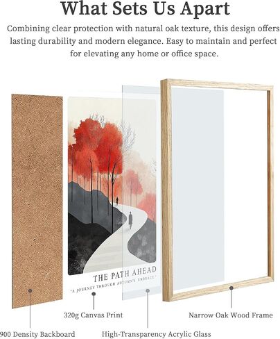 A Journey Through Autumn Embrace - Natural Oak Frame Wall Art, 12x16 inch Canvas Wall Print, Street Scene Poster for Wall Decoration in Living Room, Bedroom, Office, Gallery - 1 Set in Saudi Arabia