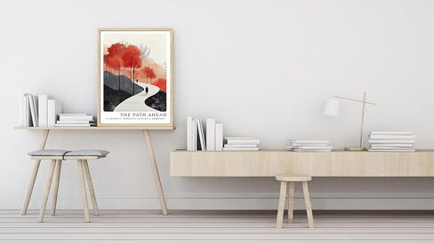 A Journey Through Autumn Embrace - Natural Oak Frame Wall Art, 12x16 inch Canvas Wall Print, Street Scene Poster for Wall Decoration in Living Room, Bedroom, Office, Gallery - 1 Set in Saudi Arabia