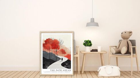 A Journey Through Autumn Embrace - Natural Oak Frame Wall Art, 12x16 inch Canvas Wall Print, Street Scene Poster for Wall Decoration in Living Room, Bedroom, Office, Gallery - 1 Set in Saudi Arabia