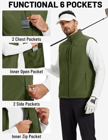 TACVASEN Men's Windproof Lightweight Vest Waterproof with Pockets Softshell Sleeveless Fleece Jacket for Hiking Golf in Saudi Arabia