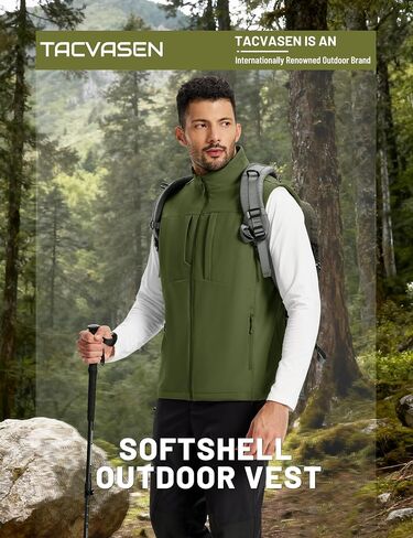 TACVASEN Men's Windproof Lightweight Vest Waterproof with Pockets Softshell Sleeveless Fleece Jacket for Hiking Golf in Saudi Arabia