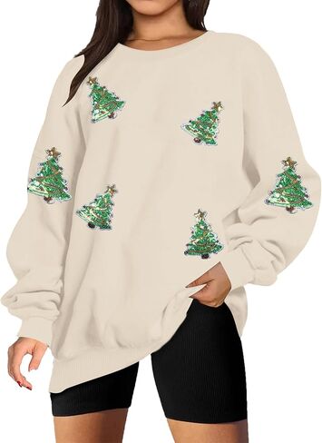 سويت شيرت MYHALF Christmas للنساء برقبة دائرية وترتر شجرة عيد الميلاد Xma بأكمام طويلة وقمصان بلوفر للعطلات in Saudi Arabia