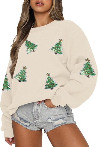 سويت شيرت MYHALF Christmas للنساء برقبة دائرية وترتر شجرة عيد الميلاد Xma بأكمام طويلة وقمصان بلوفر للعطلات in Saudi Arabia
