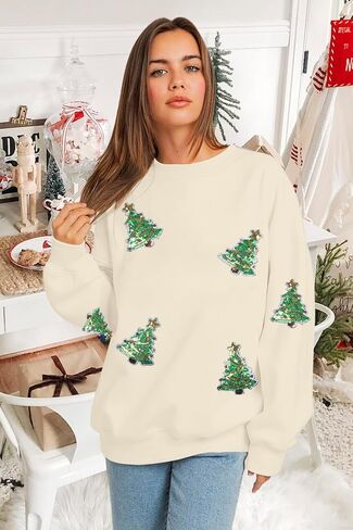 سويت شيرت MYHALF Christmas للنساء برقبة دائرية وترتر شجرة عيد الميلاد Xma بأكمام طويلة وقمصان بلوفر للعطلات in Saudi Arabia
