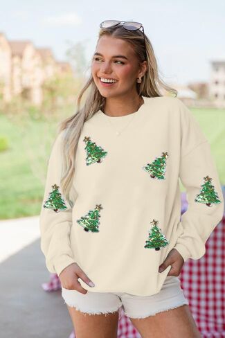 سويت شيرت MYHALF Christmas للنساء برقبة دائرية وترتر شجرة عيد الميلاد Xma بأكمام طويلة وقمصان بلوفر للعطلات in Saudi Arabia